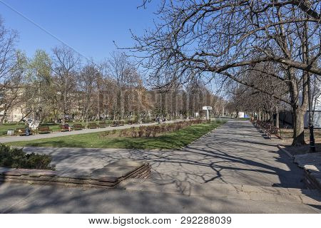 Sofia, Bulgaria - March 27, 2019: Spring Landscape With Trees And Gardens At Park Zaimov In City Of 