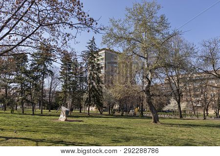 Sofia, Bulgaria - March 27, 2019: Spring Landscape With Trees And Gardens At Park Zaimov In City Of 