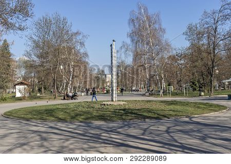 Sofia, Bulgaria - March 27, 2019: Spring Landscape With Trees And Gardens At Park Zaimov In City Of 