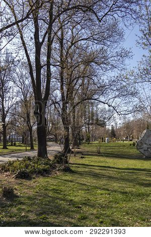 Sofia, Bulgaria - March 27, 2019: Spring Landscape With Trees And Gardens At Park Zaimov In City Of 