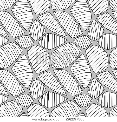 Seamless Spider Web. Connected Black Lines On White Background