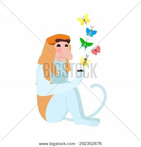 Vector Flat Cartoon Animal Clip Art Proboscis Monkey