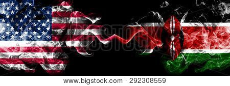 United States Of America Vs Kenya, Kenyan Smoky Mystic Flags Placed Side By Side. Thick Colored Silk