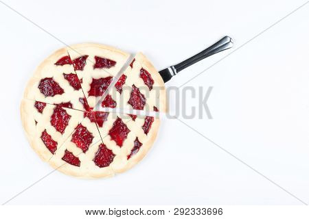 Сherry Pie On Light Grey Background. Top View