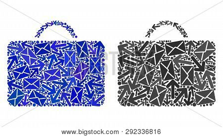 Mail Case Icon Mosaic Of Envelopes And Arrows With Blue Color. Abstract Vector Case Illustration Is 