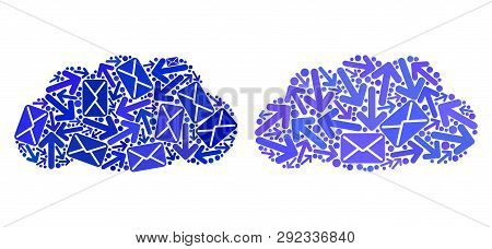 Mail Cloud Icon Collage Of Envelopes And Arrows With Blue Color. Abstract Vector Cloud Illustration 