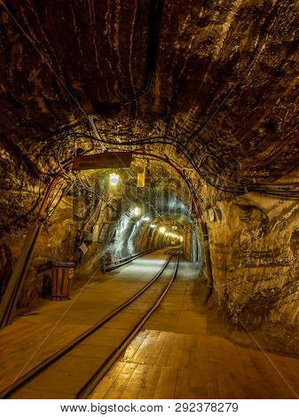 BOCHNIA, POLAND - 4 MAY, 2013: Passanger train station in old salt mine in Bochnia Salt Mine, Poland