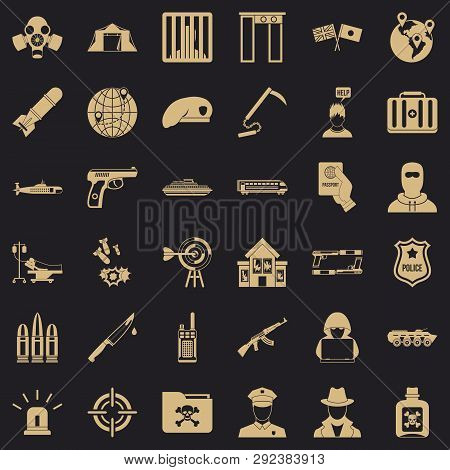 Antiterrorism Icons Set. Simple Style Of 36 Antiterrorism Icons For Web For Any Design