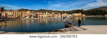 San Terenzo, Lerici, La Spezia, Italy - January 4, 2013: San Terenzo Village With The Beach And A Fi