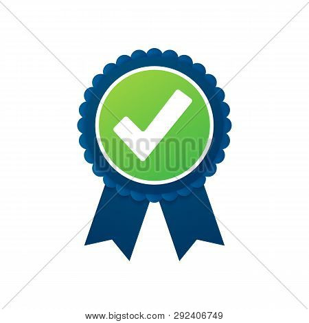 Checkmark. Green Approved Star Sticker On White Background. Vector Stock Illustration.