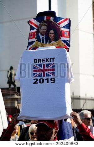 London, United Kingdom, March 29th 2019:- Pro Brexit Marchers Outside The British Parliament On The 