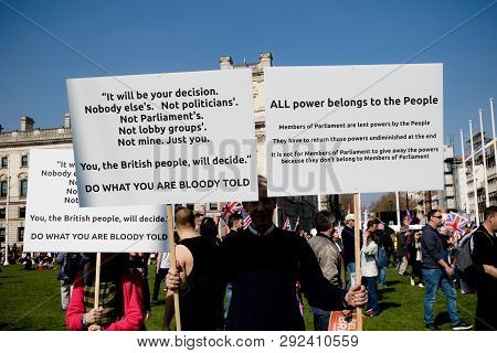 London, United Kingdom, March 29th 2019:- Pro Brexit Protesters Outside The British Parliament On Th