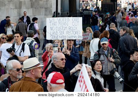 London, United Kingdom, March 29th 2019:- Pro Brexit Marchers Outside The British Parliament On The 