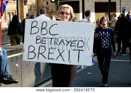 London, United Kingdom, March 29th 2019:- Pro Brexit Marchers Outside The British Parliament On The 