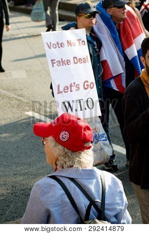 London, United Kingdom, March 29th 2019:- Pro Brexit Marchers Outside The British Parliament On The 