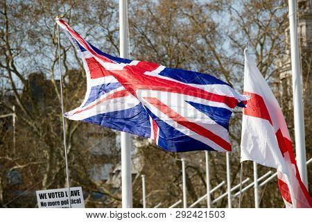 London, United Kingdom, March 29th 2019:- Pro Brexit Protesters Outside The British Parliament Deman