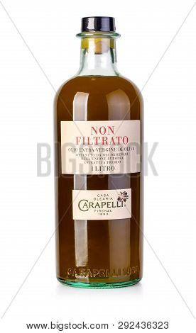 Chisinau, Moldova February 19, 2019: Bottle Carapelli  Is A Fine Extra Virgin Olive Oil First Cold P