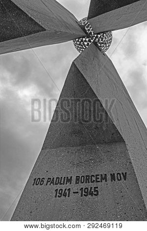 Mirna, Slovenia - December 29th 2018. Detail From A Yugoslavia Era Communist Second World War Memori