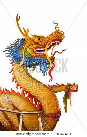 Dragon statue på isolerede hvid baggrund