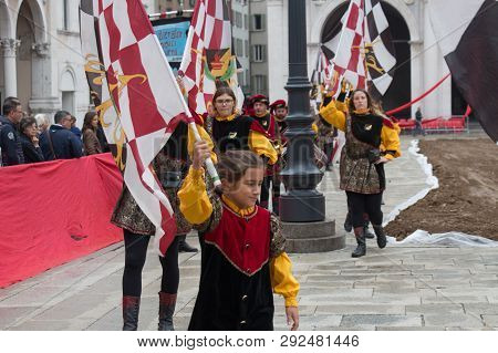 Italy, Brescia - October 01 2017: The View Of The Traditional Parade At Celebrations Of Caterina Cor