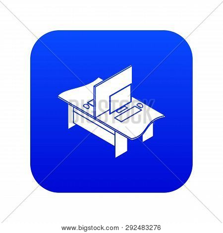 Double Office Table Icon Blue Vector Isolated On White Background