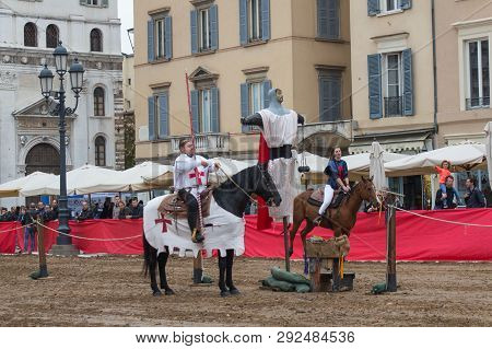 Italy, Brescia - October 01 2017: The View Of The Traditional Knight Tournament At Celebrations Of C