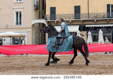 Italy, Brescia - October 01 2017: The View Of The Traditional Knight Tournament At Celebrations Of C
