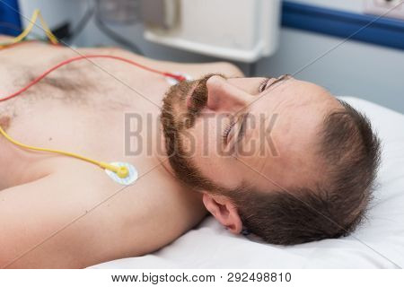 Ecg Electrodes On Patient Chest In Ambulance
