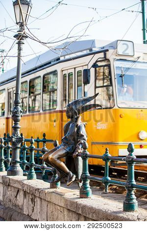 Budapest, Hungary - April, 2018: The Famous Little Princess Statue Created By Laszlo Marton Sitting
