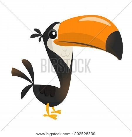 Toucan Bird Cartoon. Vector Illustration Of Happy Tukan Isolated