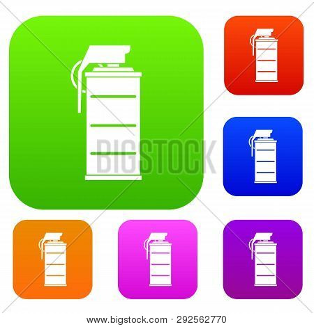 Stun Grenade Set Icon Color In Flat Style Isolated On White. Collection Sings Illustration