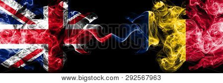 United Kingdom Vs Chad, Chadian Smoky Mystic Flags Placed Side By Side. Thick Colored Silky Smoke Fl