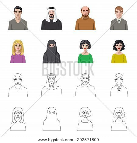 Vector Design Of Hairstyle And Profession  Sign. Set Of Hairstyle And Character  Vector Icon For Sto