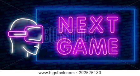 Next Game, Over Neon Text With Controller. Technology And Entertainment Concept. Advertisement Desig