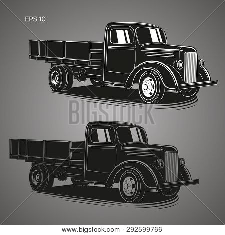 Old Retro Truck Vector Illustration. Vintage Transport Vehicle
