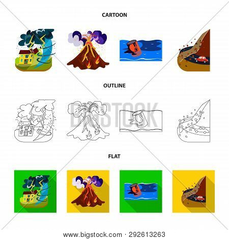 Vector Illustration Of Weather And Distress Sign. Set Of Weather And Crash Vector Icon For Stock.