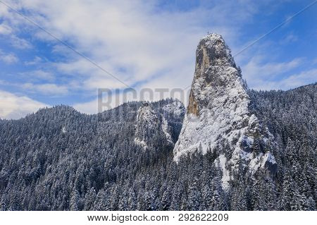 Huge Rock Winter Scene In Romanian Carpathians,