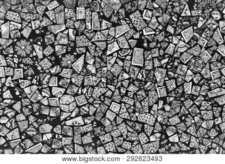 Black And Whitetiles Mosaic On Wall Architecture Decoration Or Deteil.