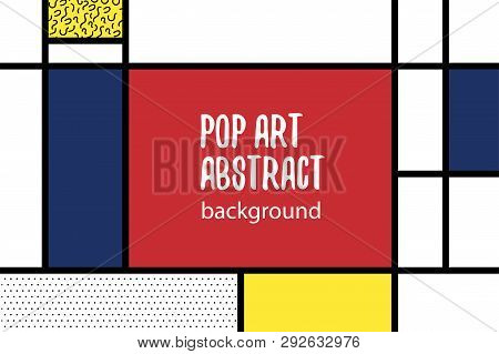Retro Mondrian Red Yellow Blue Geometric Background. Minimal Trendy Fashion Style Poster. Line Art D