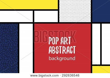 Retro Mondrian Red Yellow Blue Geometric Background. Minimal Trendy Fashion Style Poster. Line Art D