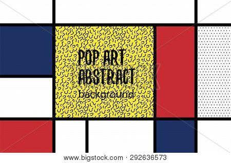 Retro Mondrian Red Yellow Blue Geometric Background. Minimal Trendy Fashion Style Poster. Line Art D