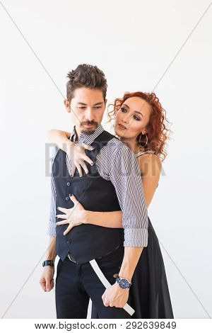 Social Dance, Bachata, Kizomba, People Concept - Young Pretty Woman In Pink Dress And Man Dancing Wa
