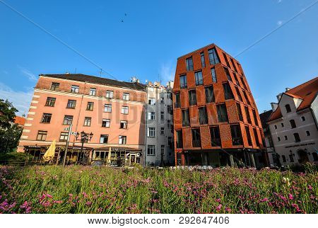 Riga, Latvia - August 22, 2017 : View On St. Petrus Restaurant In Riga City Center, Latvia
