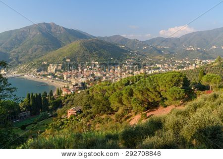 View Of Beach In Levanto At Coastline Of Liguria. Italy