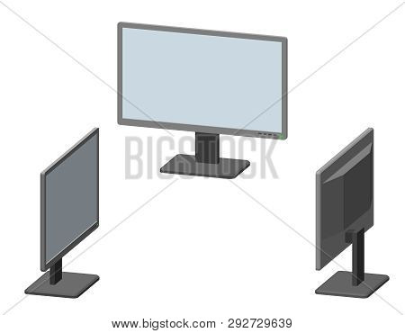 Computer Monitor. Isolated On White Background. 3d Vector Illustration. Dimetric Projection.