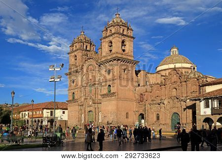 Church Of The Company Of Jesus Or Iglesia De La Compania De Jesus On The Main Square With Many Visit