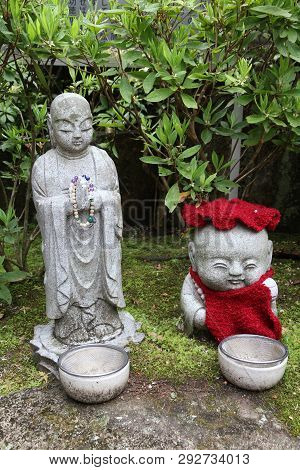 Japanese Culture - Landmarks Of Miyajima Island Near Hiroshima. Jizo Statues In Daishouin Buddhist T