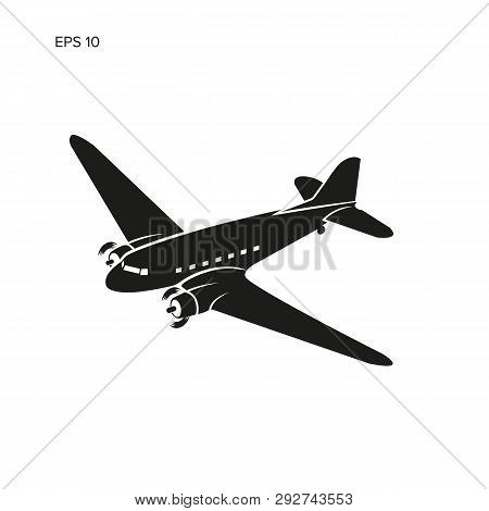 Old Vintage Piston Engine Airliner. Legendary Retro Aircraft Vector Illustration