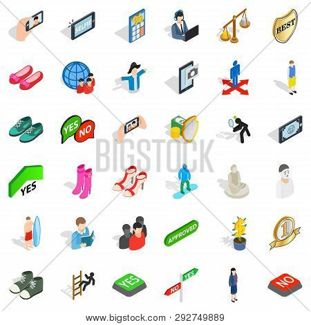 Avatar Icons Set. Isometric Style Of 36 Avatar Icons For Web Isolated On White Background