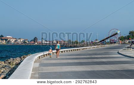 Nessebar, Bulgaria - 2 Sep 2018: Mother And Son Walking To The Nesebar Ancient City, One Of The Majo